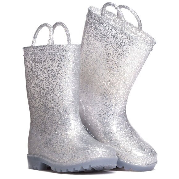 Kids Glitter Rain Boots - Silver - Picture 1 of 7